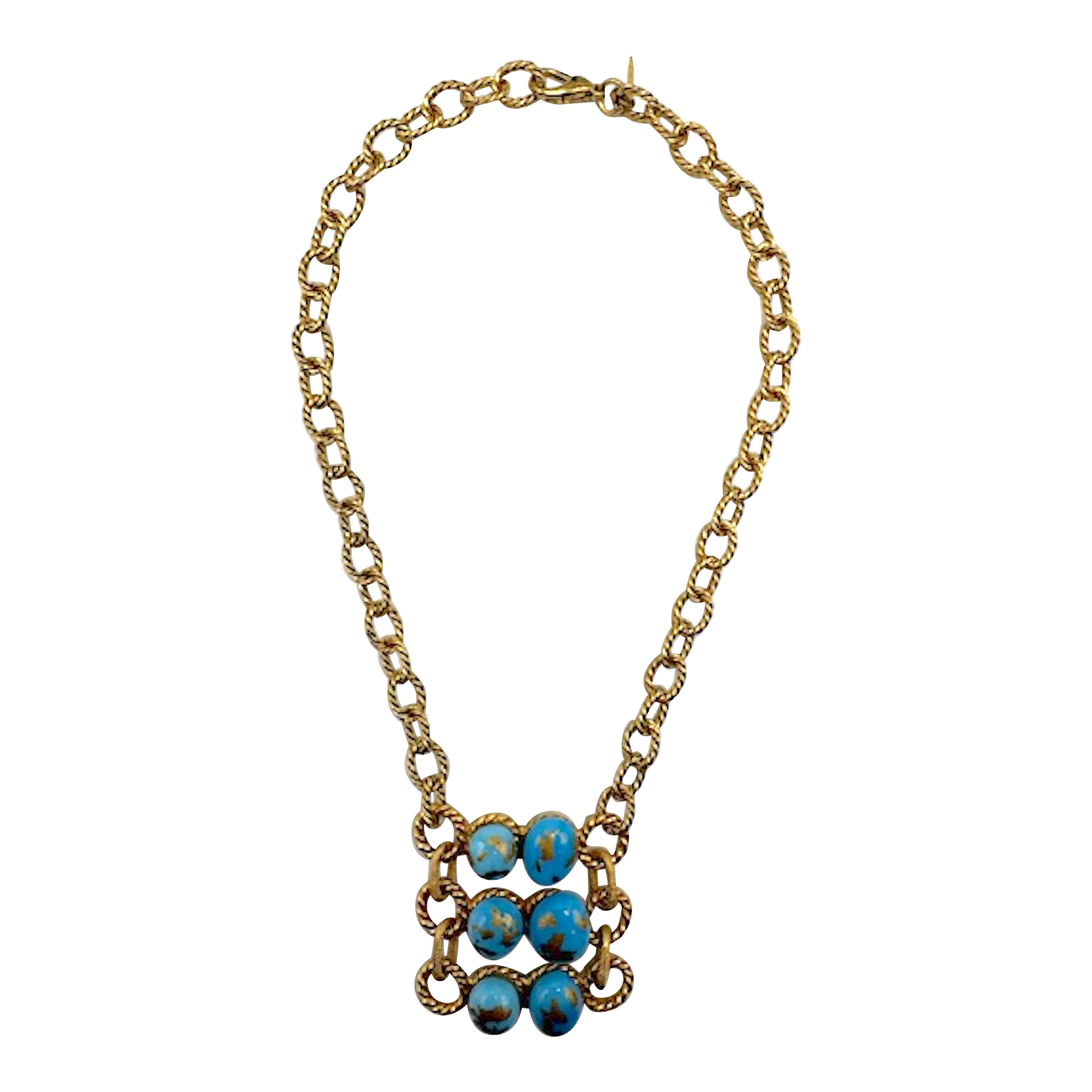 Robert Goossens pour Yves Saint Laurent Collier en chaîne et verre turquoise.