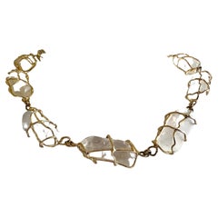 Vintage Robert Goossens For Yves Saint Laurent Gilt Caged Rock Crystal Necklace 