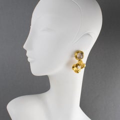 Robert Goossens Gilded Metal Floral Clip Earrings with Pearls and Rock Crystal