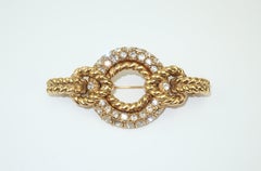 Robert Goossens Gold & Rhinestone Brooch, 1980's