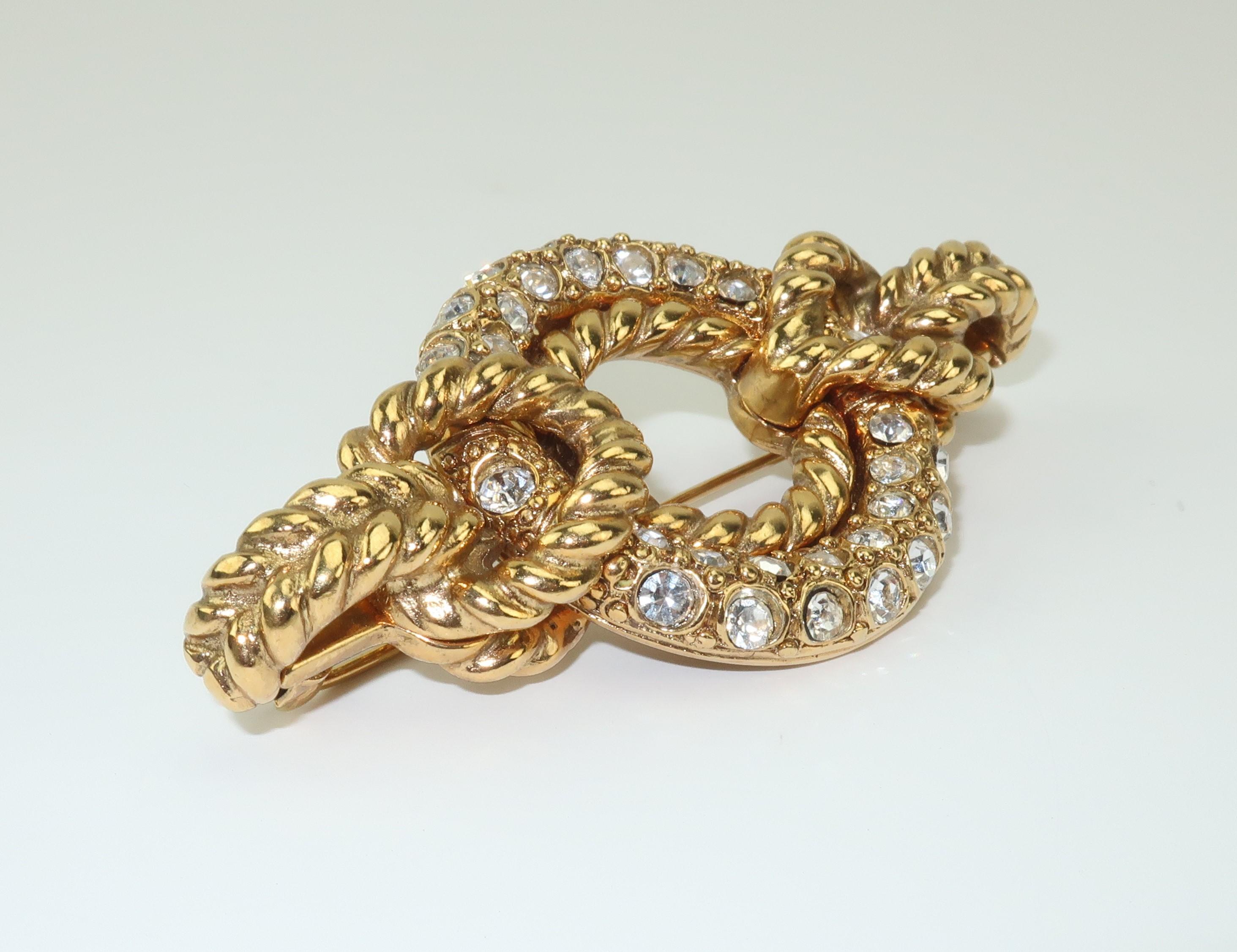 Robert Goossens Gold & Rhinestone Brooch, 1980's im Zustand „Gut“ in Atlanta, GA