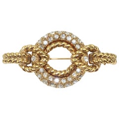 Robert Goossens Gold & Rhinestone Brooch, 1980's