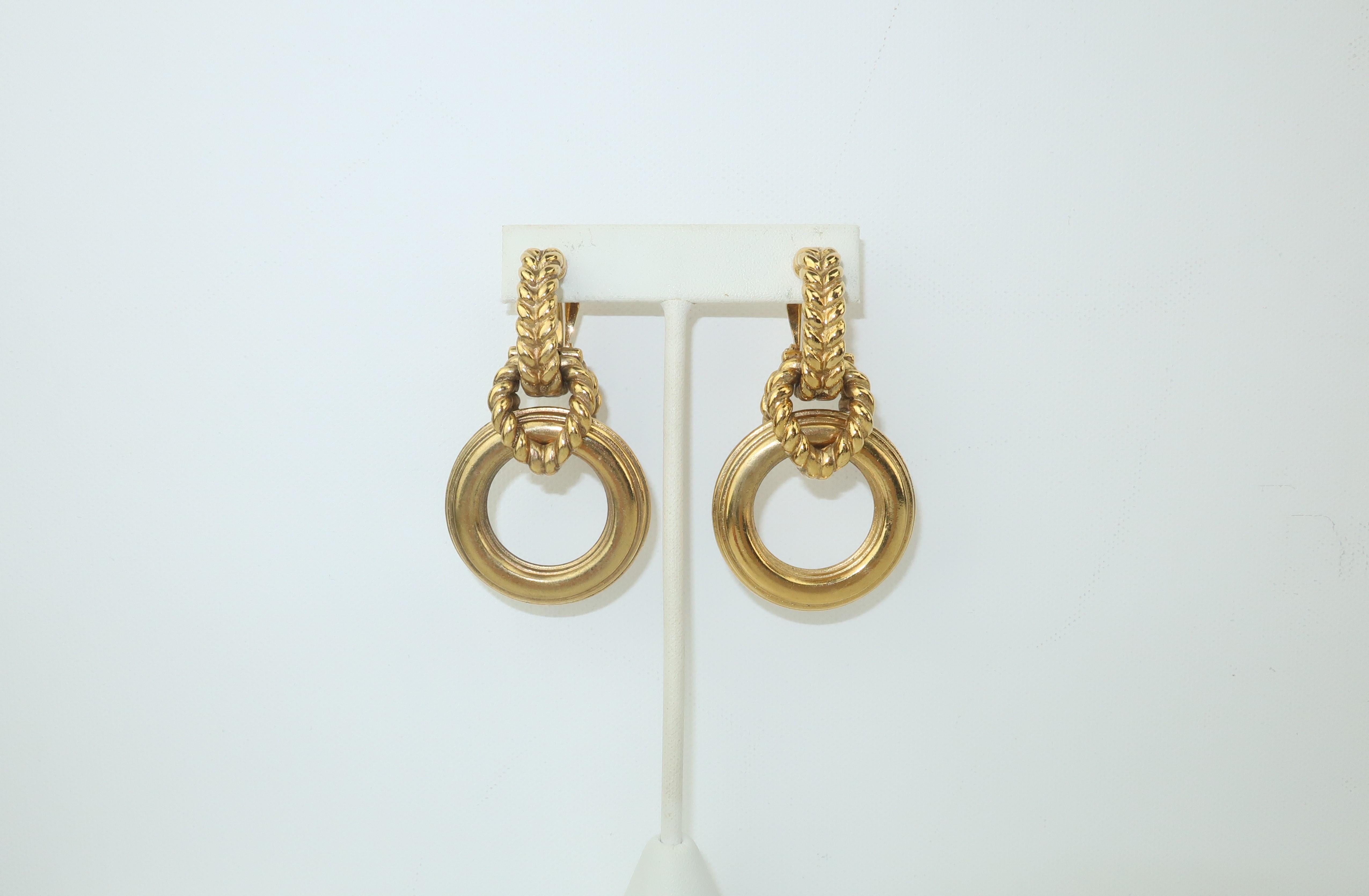 Byzantine Robert Goossens Gold Tone Door Knocker Earrings, 1980’s