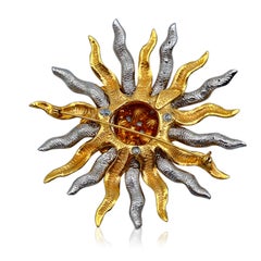 Robert Goossens Vintage Large Gold Metal and Crystals Sun Brooch