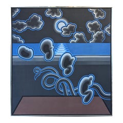 “The Night” Blue, Black, & Brown Modern Abstract Surrealist Night Landscape