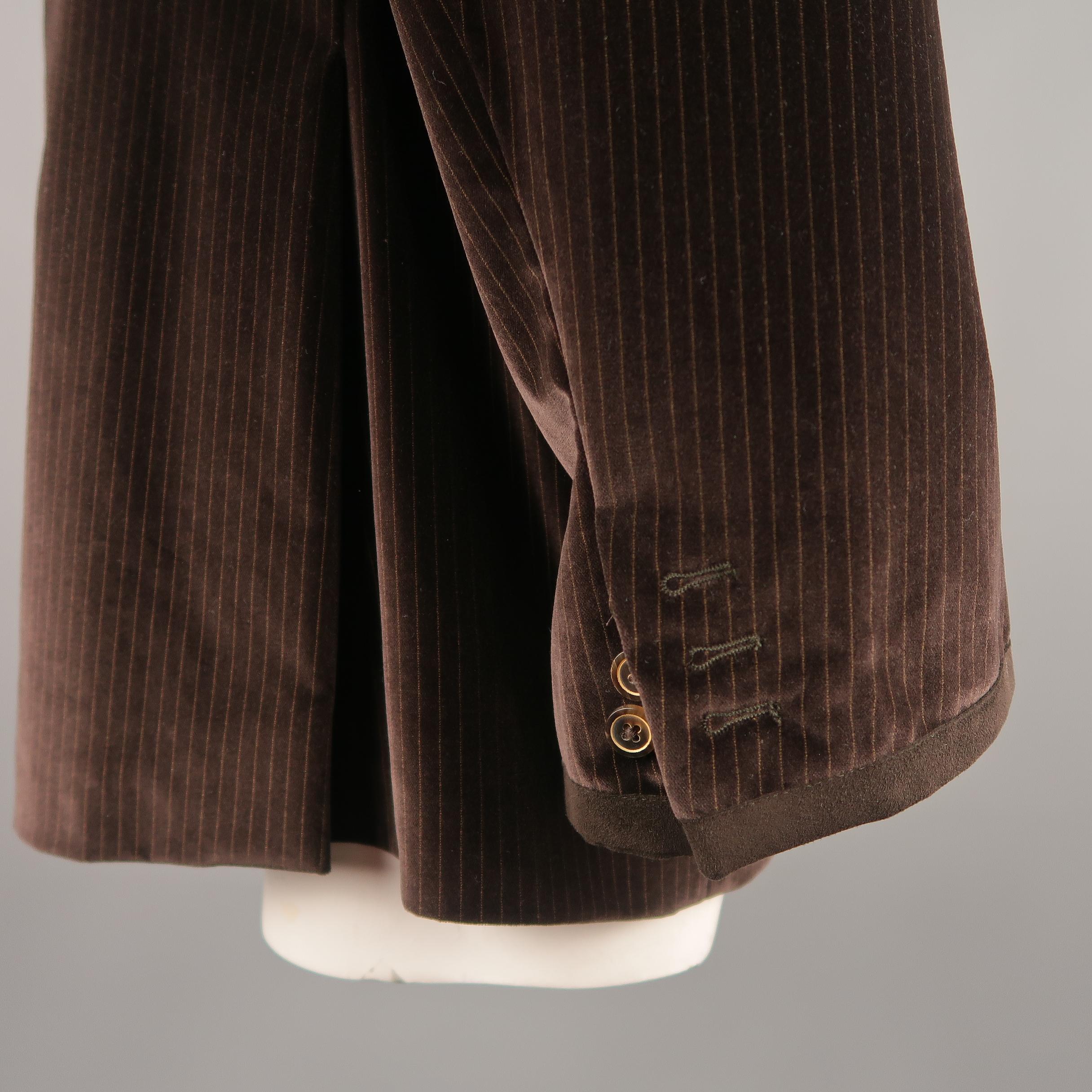 Men's ROBERT GRAHAM 44 Brown Stripe Velvet Notch Lapel Jacket
