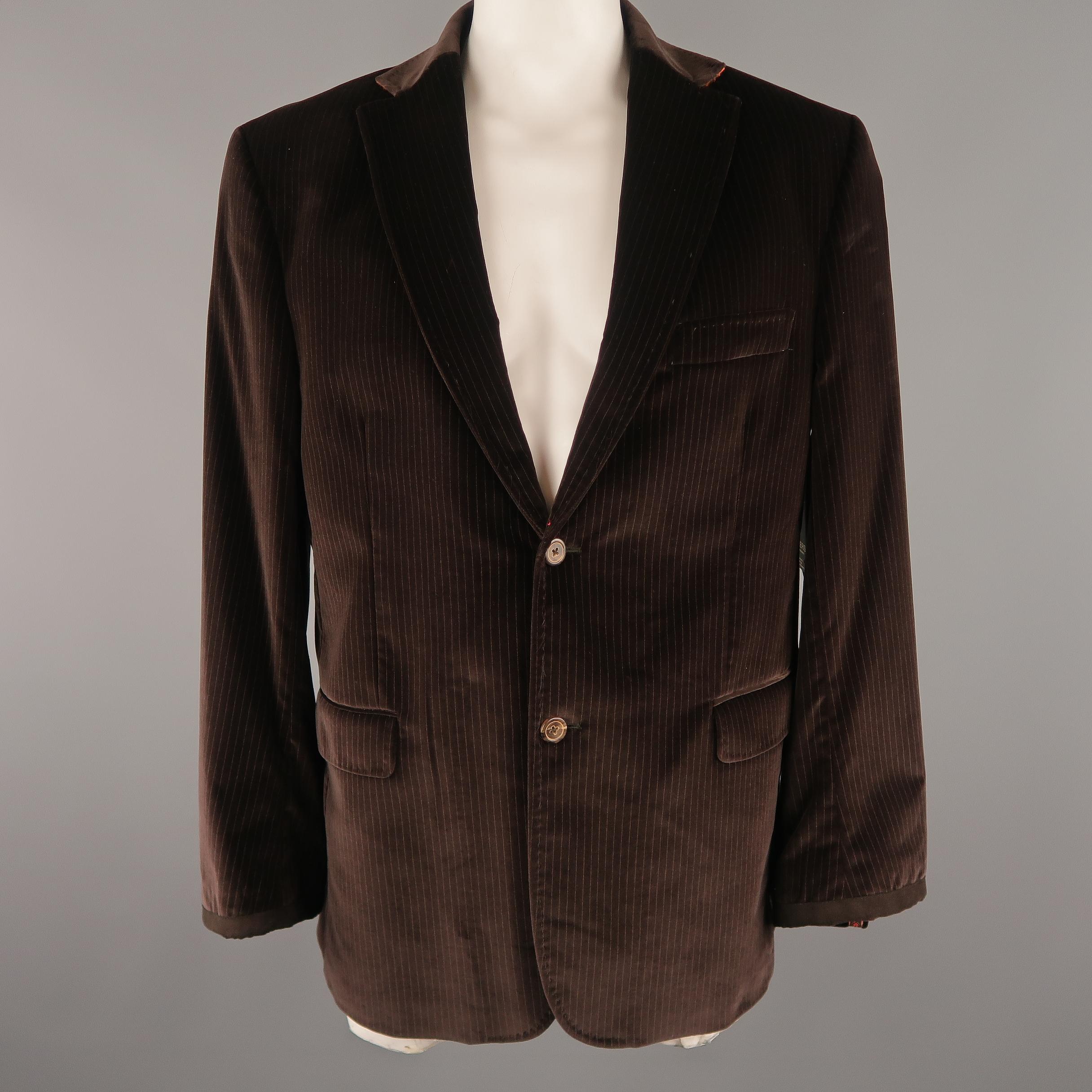 ROBERT GRAHAM 44 Brown Stripe Velvet Notch Lapel Jacket 1