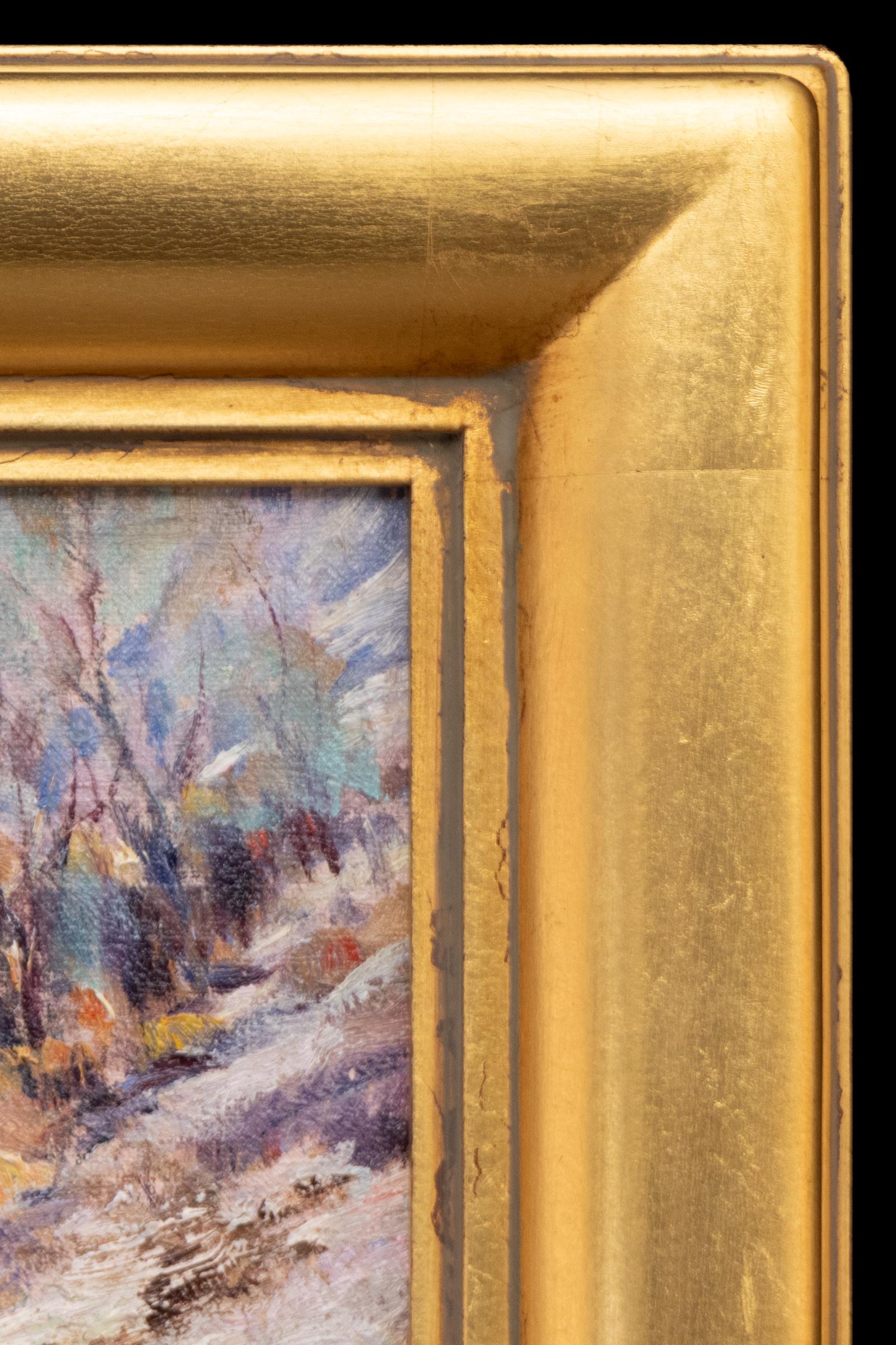 Nieve derritiéndose: Pintura al óleo de los años 30 de un paisaje de Colorado con arroyo y montañas - Painting impresionista estadounidense de Robert Graham