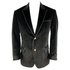 ROBERT GRAHAM Size 42 Black Pattern Cotton Velvet Peak Lapel Sport Coat
