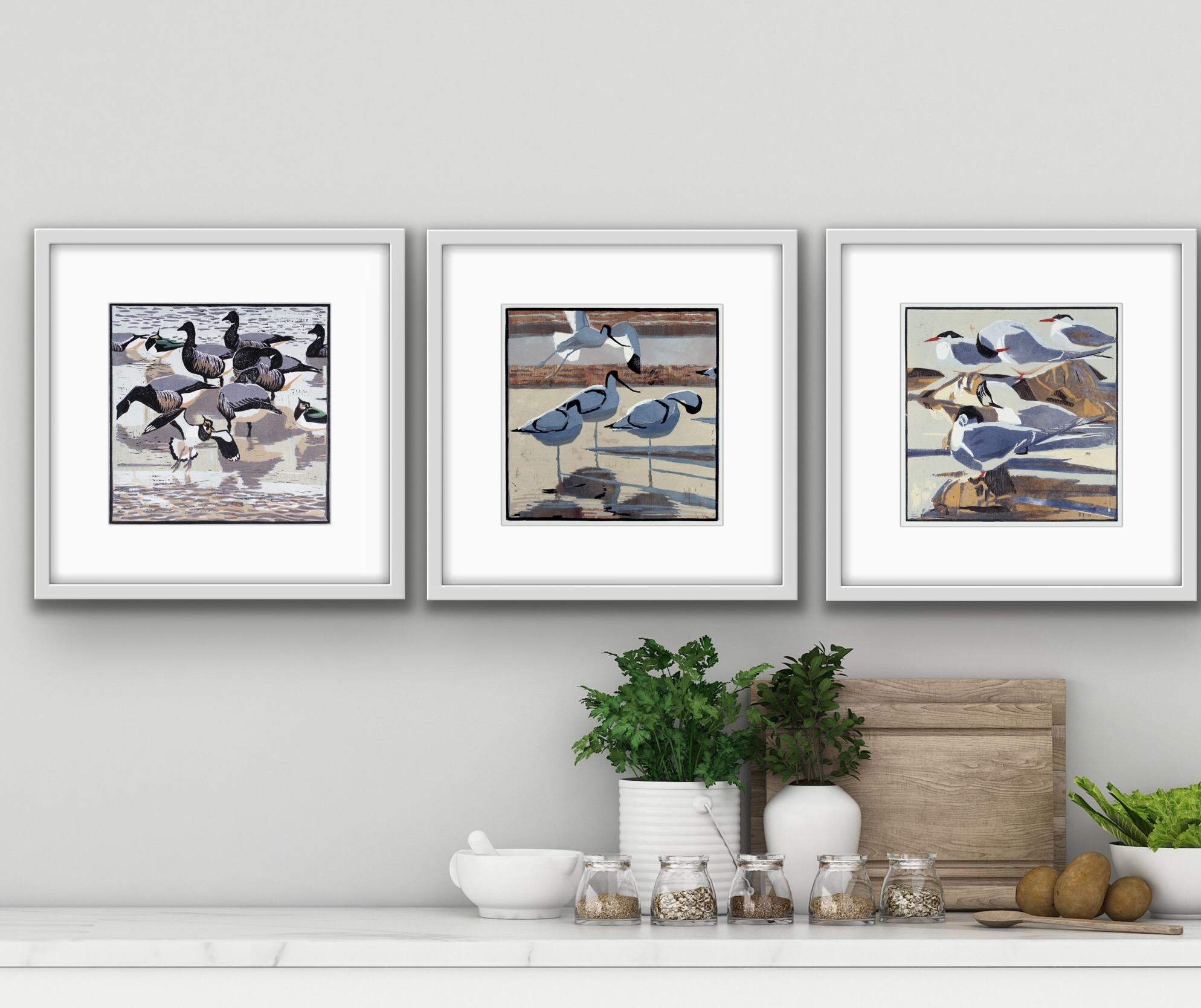 Brents and Lapwings, Four Avocets and Arctic Terns Triptych - Print by Robert Greenhalf