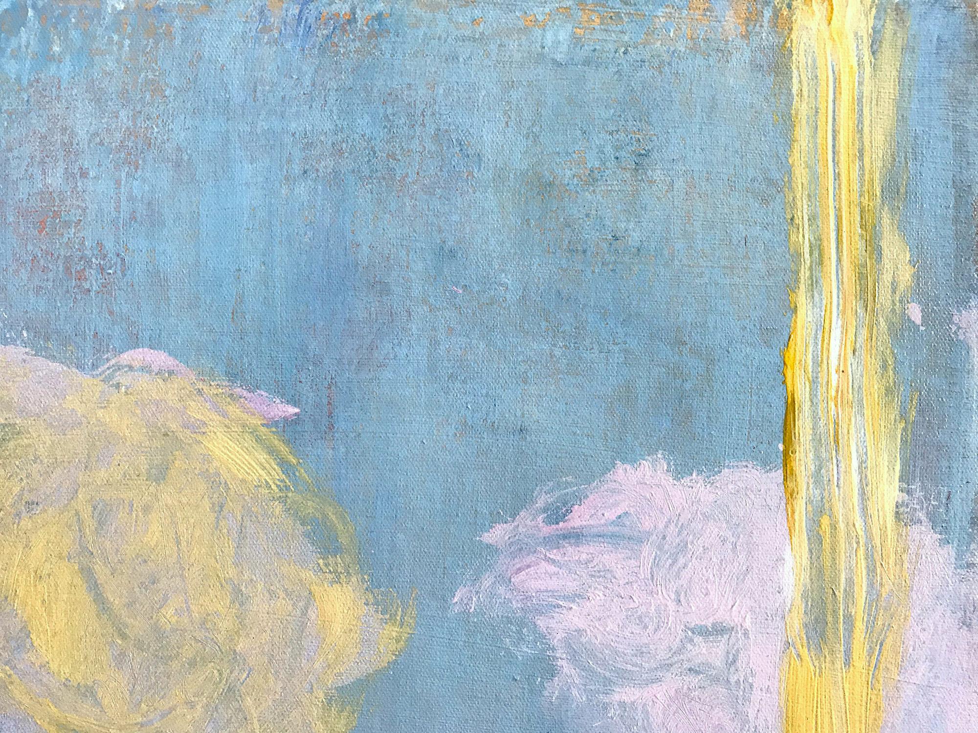 Advent in Yellow, Pink and Blue - Gray Abstract Painting by Robert Gregory Phillips