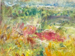 "Crimson Red and Pastels" Contemporary Multicolor Acrylic Painting on Board