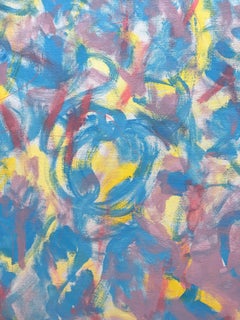 "Finishing" Contemporary Colorful Acrylic Painting on Canvas Mounted on Board