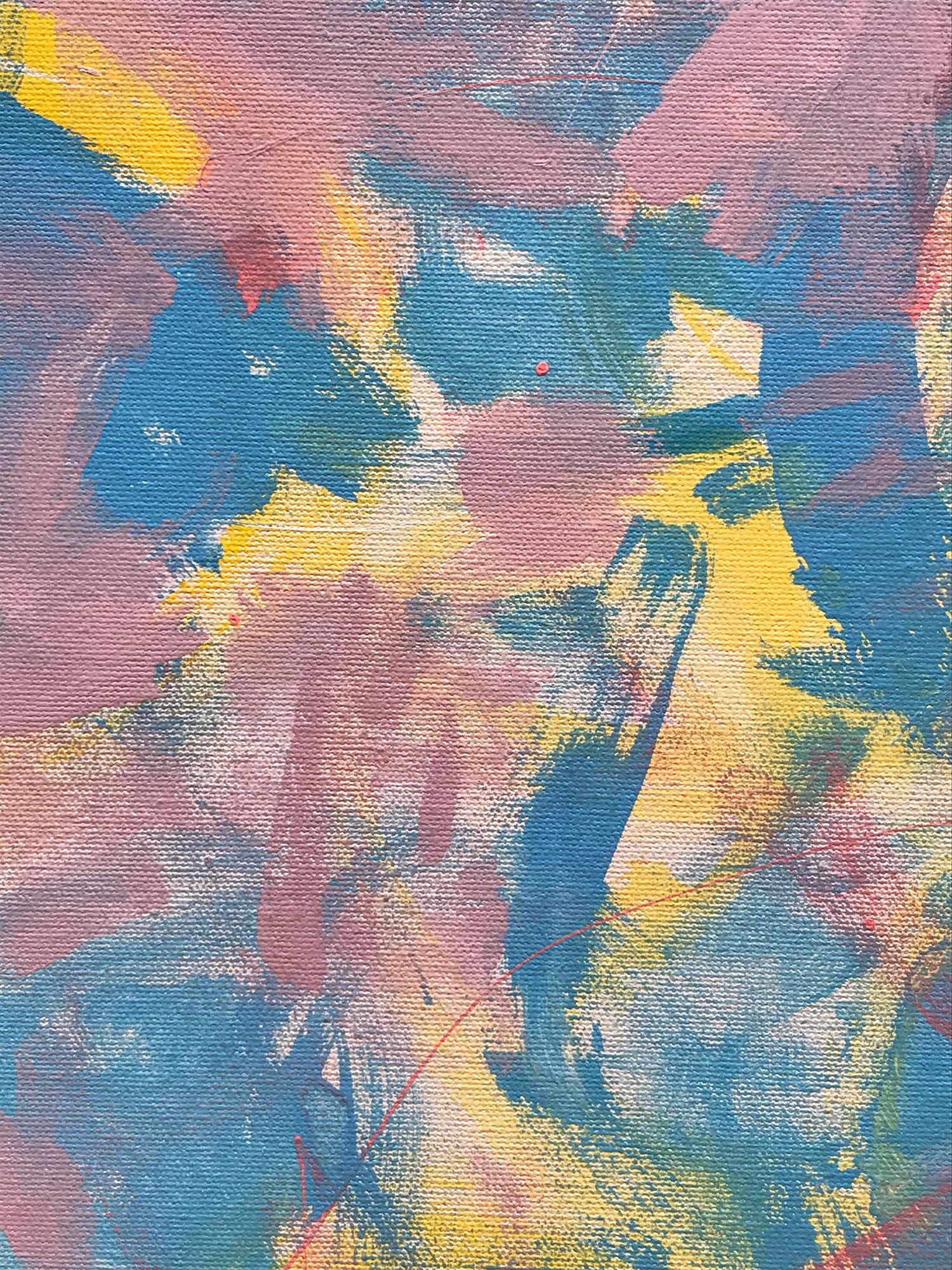 Una pintura acrílica expresionista abstracta con maravillosas combinaciones de colores y líneas y formas sin esfuerzo. Una pieza decorativa grande y hermosa, con movimiento y profundidad. Firmado por el artista y acompañado de un certificado de la