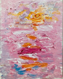 Zeitgenössisches Acrylgemälde „Flaming Sun Over Water“ im Stil von Monet