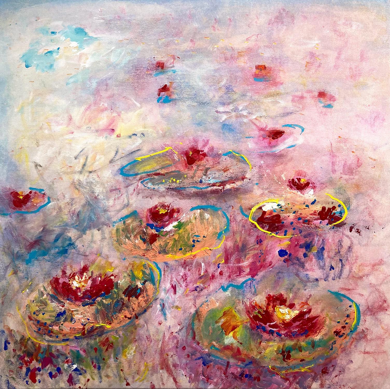 Robert Gregory Phillips Abstract Painting - "Lilly Pads on the Water" Contemporary Acrylic Painting In the Style of Monet  