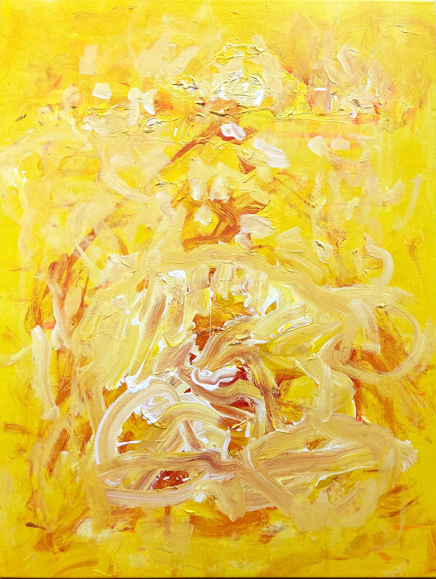 Abstract Painting de Robert Gregory Phillips - "Nacimiento en amarillo" Pintura acrílica abstracta contemporánea degradada sobre lienzo