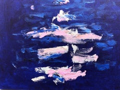 "Once in Blue and Pink" Midnight Blue Abstract Contemporary Painting on Canvas