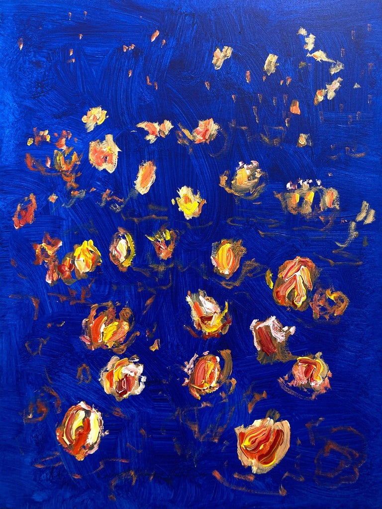 Robert Gregory Phillips Abstract Painting - "The Water Garden in Deep Royal Blue" Acrylic Painting In the Style of Monet