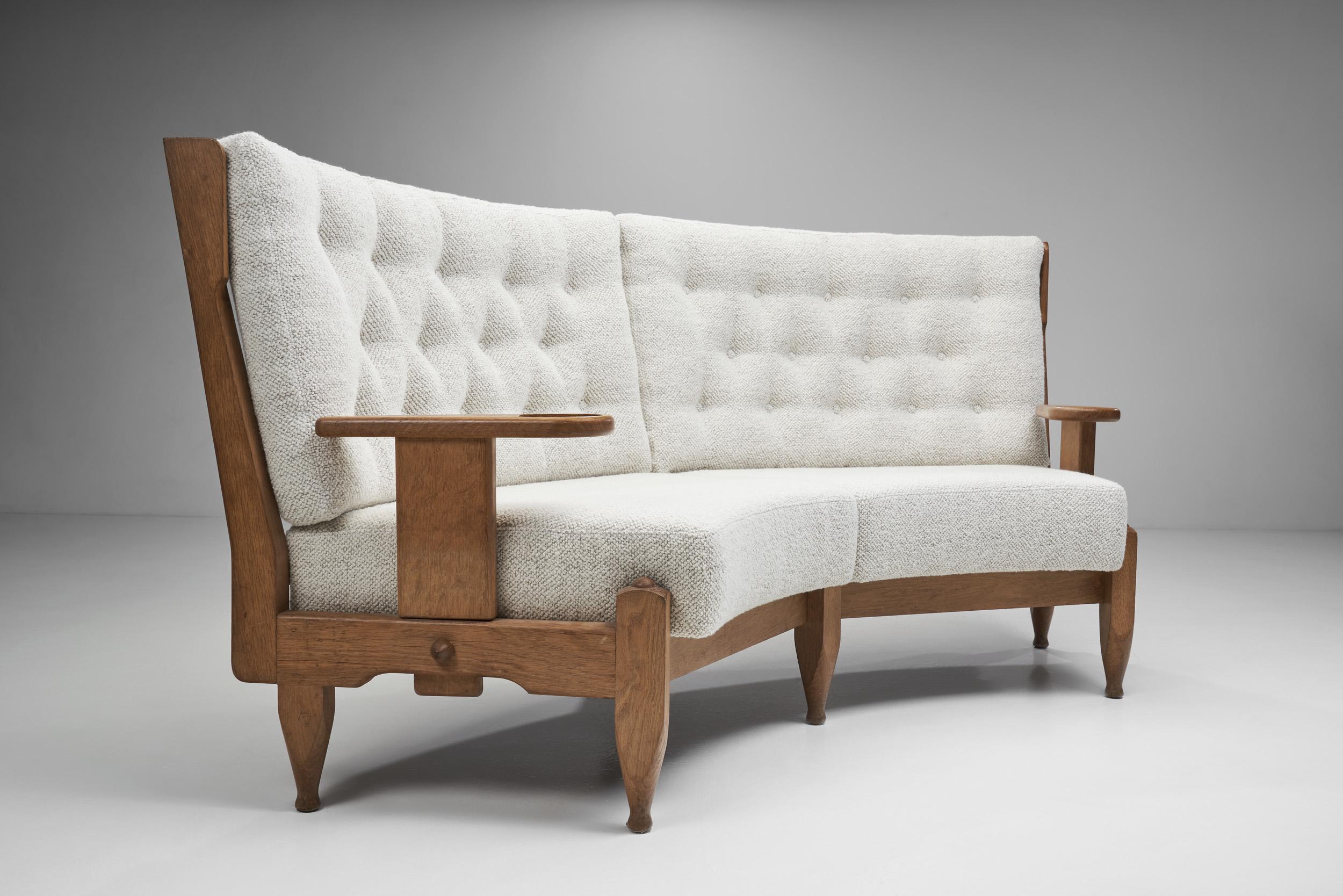 20th Century Robert Guillerme and Jacques Chambron Oak Angular Sofa, France 1960s