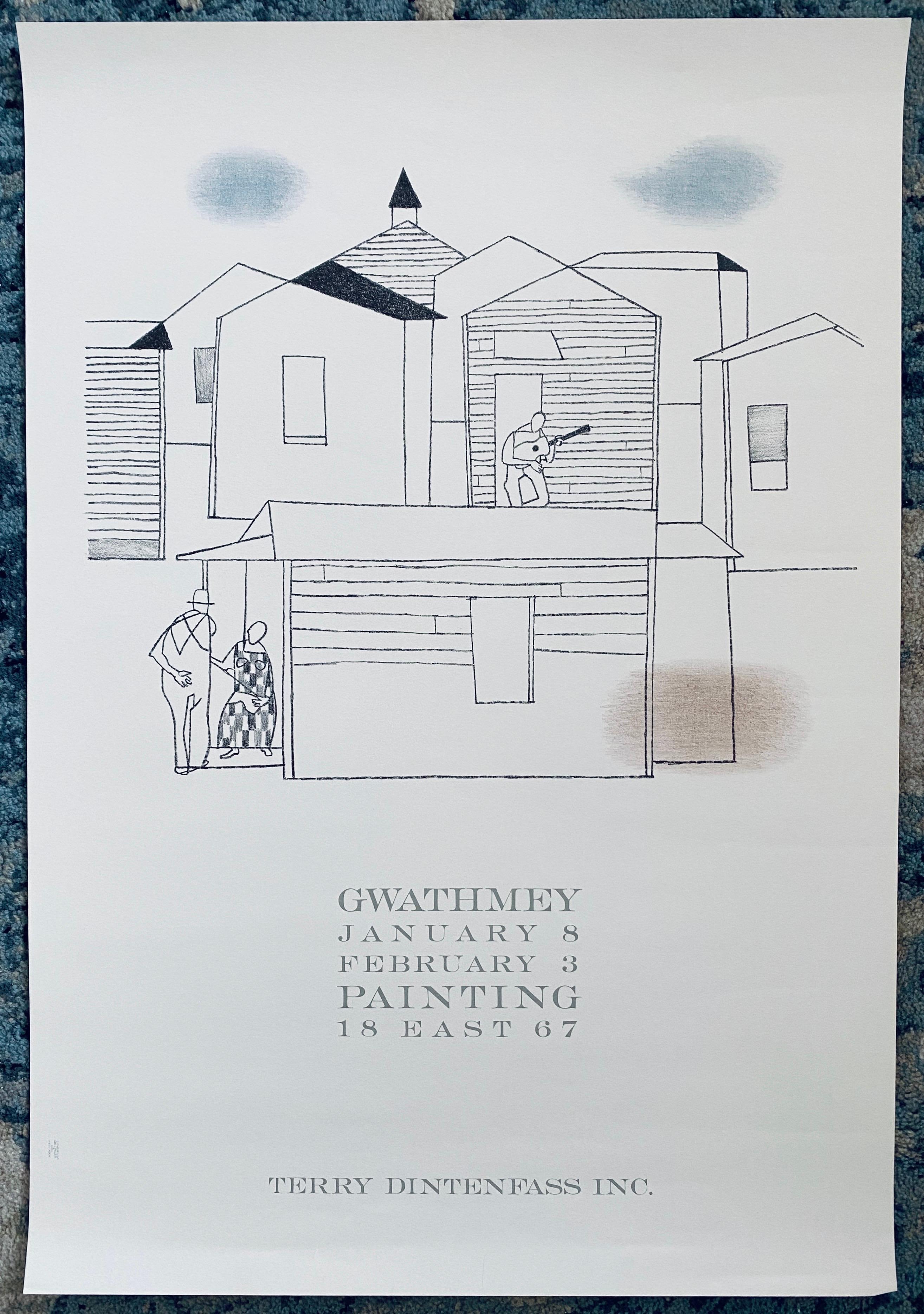 Póster litografía vintage Robert Gwathmey Terry Dintenfass Gallery NYC en venta 6