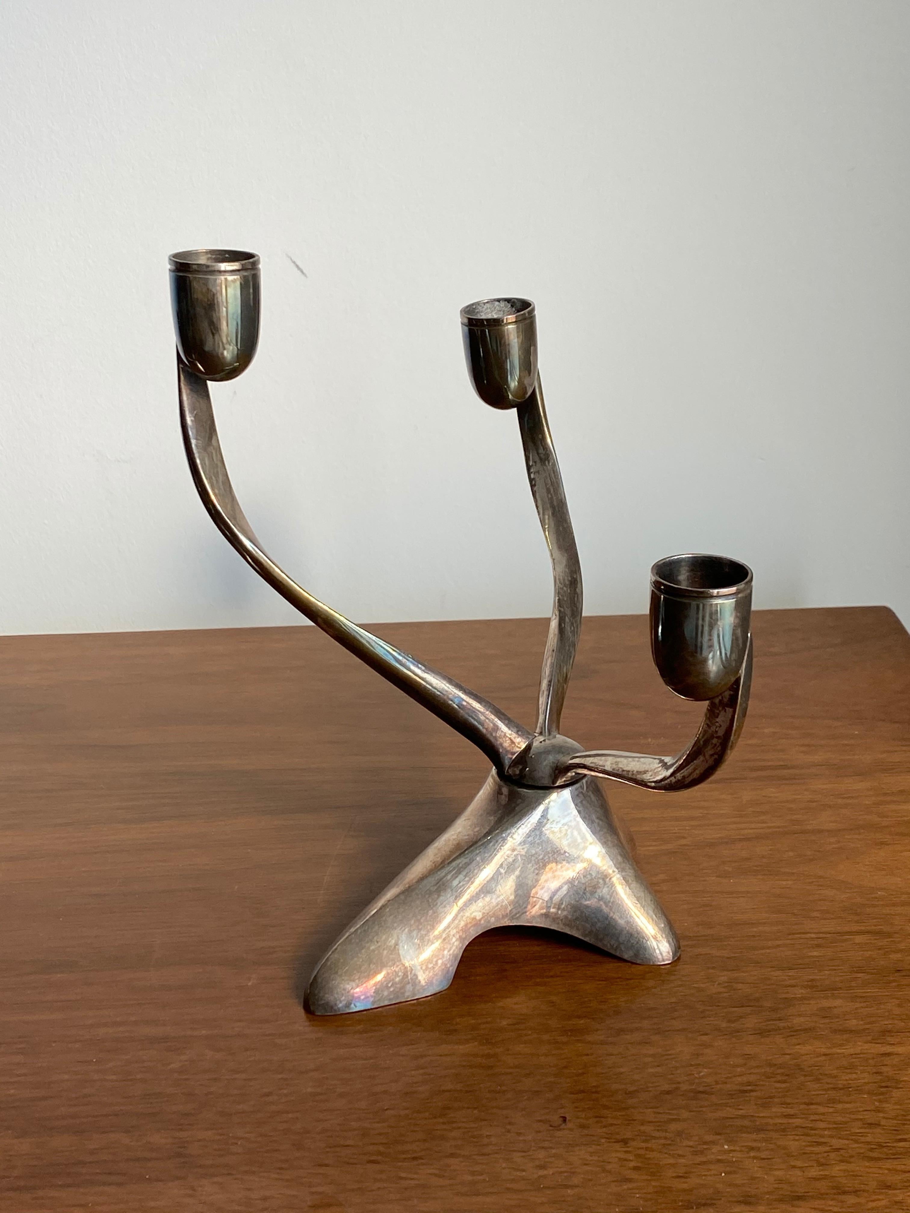 Robert H. Ramp, Adjustable Candelabras, Silver Plate, Reed & Barton, 1950s In Good Condition In High Point, NC