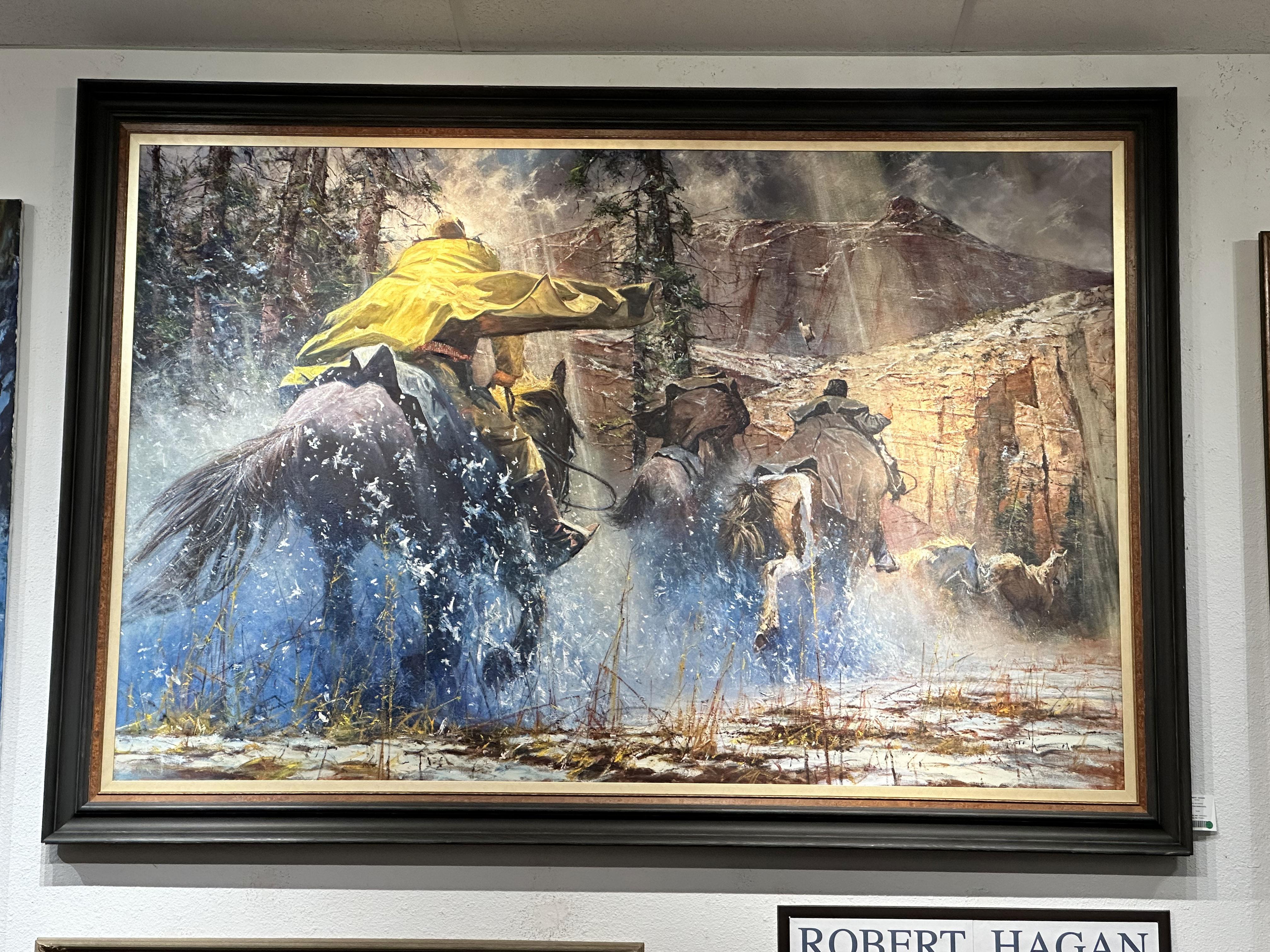 « Canyon Renegades », Robert Hagan, 62 x96, huile sur toile, Western, Impressionnisme en vente 9