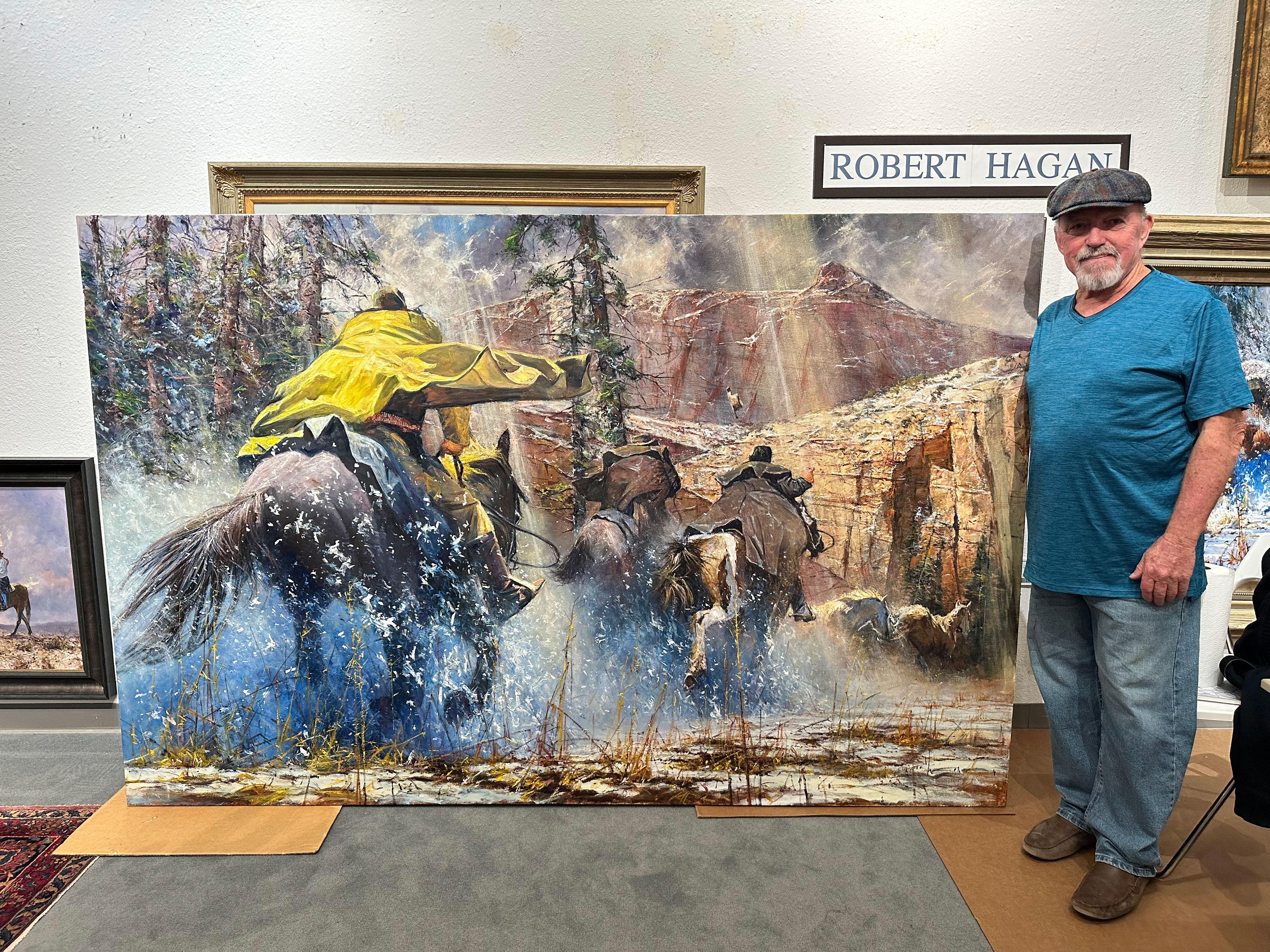 « Canyon Renegades », Robert Hagan, 62 x96, huile sur toile, Western, Impressionnisme en vente 1