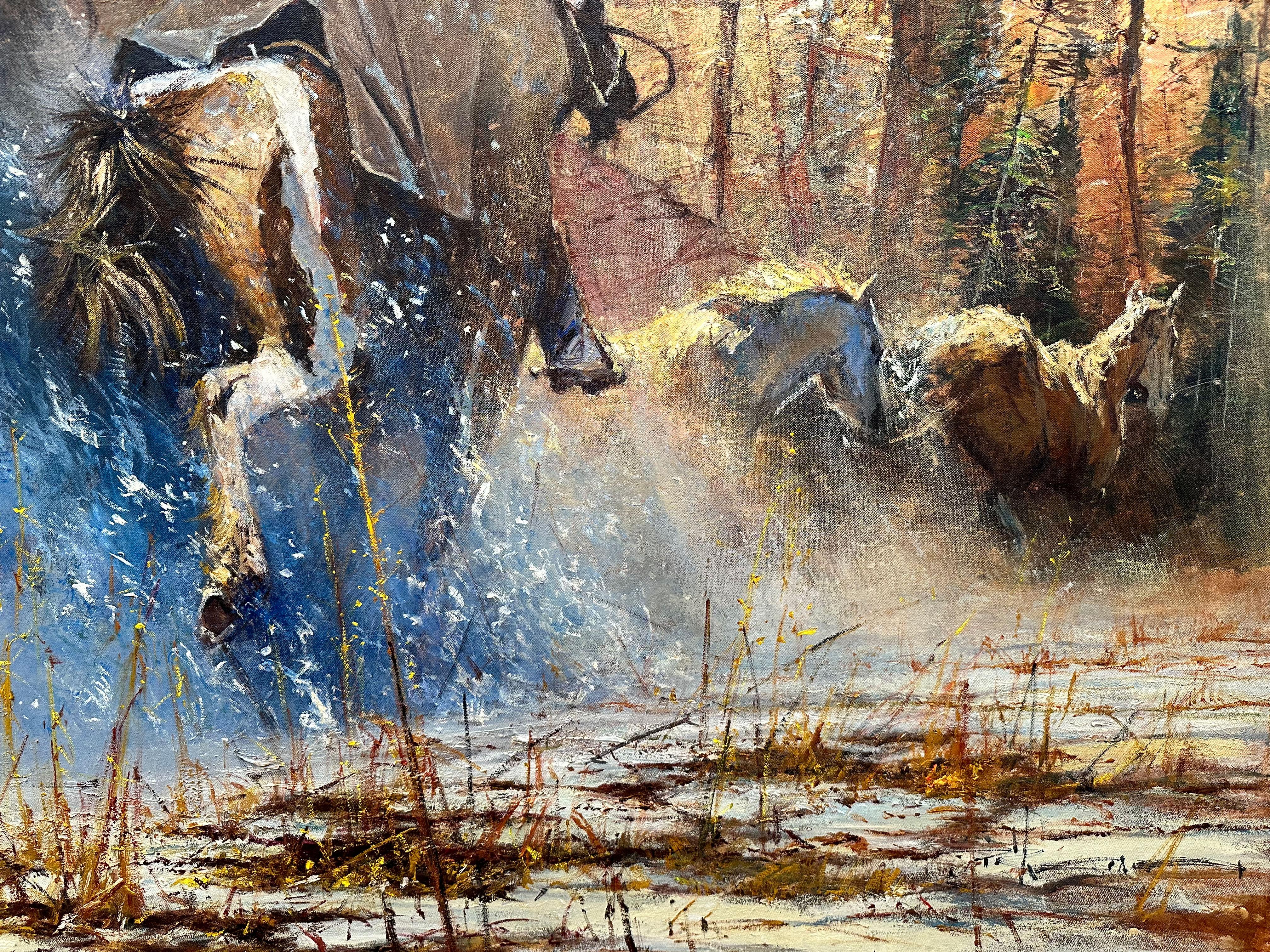 « Canyon Renegades », Robert Hagan, 62 x96, huile sur toile, Western, Impressionnisme en vente 8