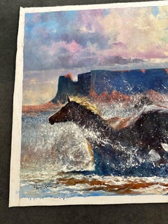 « Moving the Wild Ones », Robert Hagan, 60x216, huile/toile, western, impressionnisme