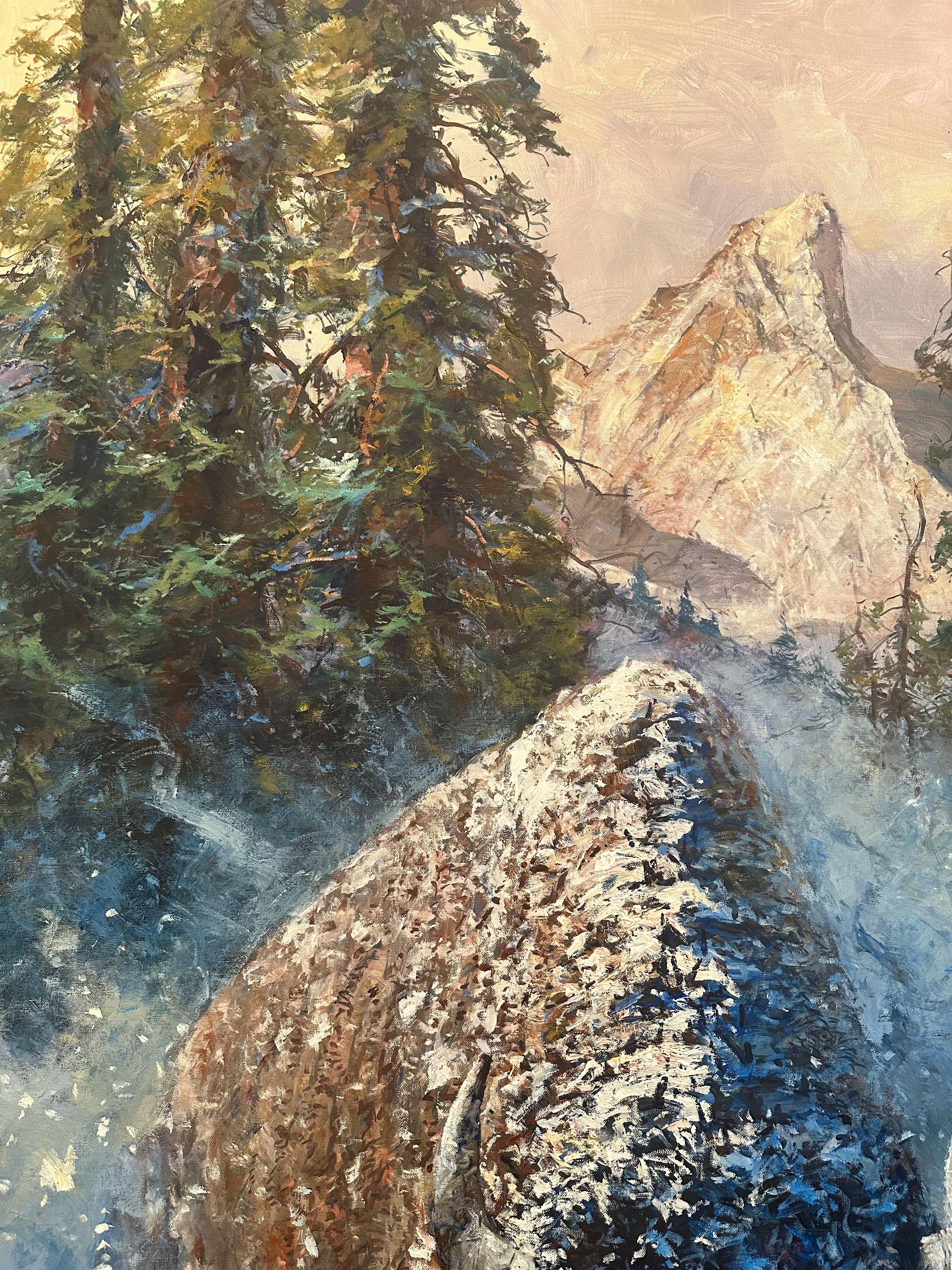 «lowing Ahead », Robert Hagan, 101x58, huile, western, impressionnisme, Buffalo en vente 2