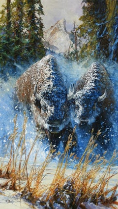 „Plowing Ahead“, Robert Hagan, 101x58, Öl, Western, Impressionismus, Buffalo