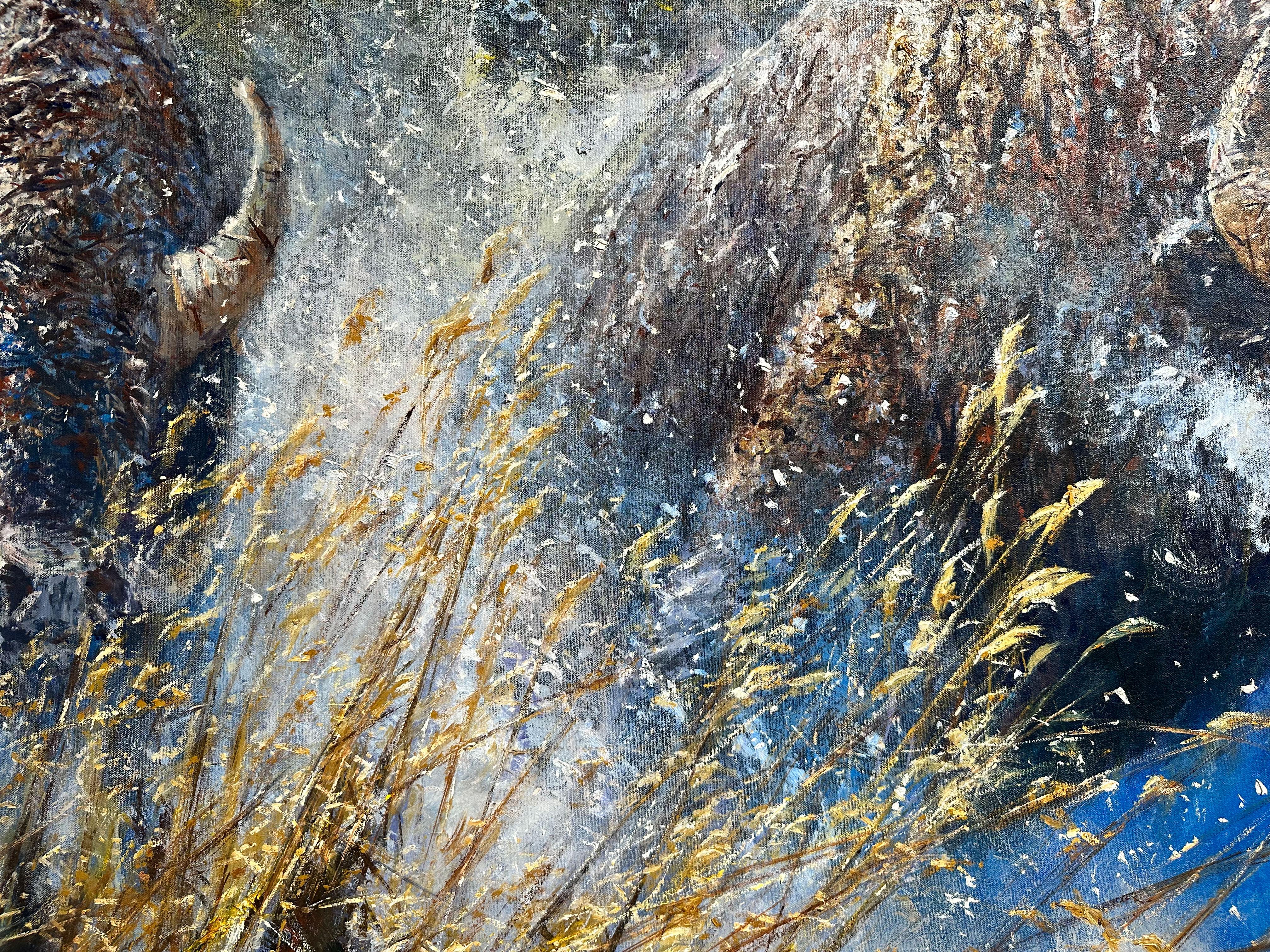 « Startled », Robert Hagan, 42x60, huile sur toile, Western, Impressionnisme, Buffalo en vente 4