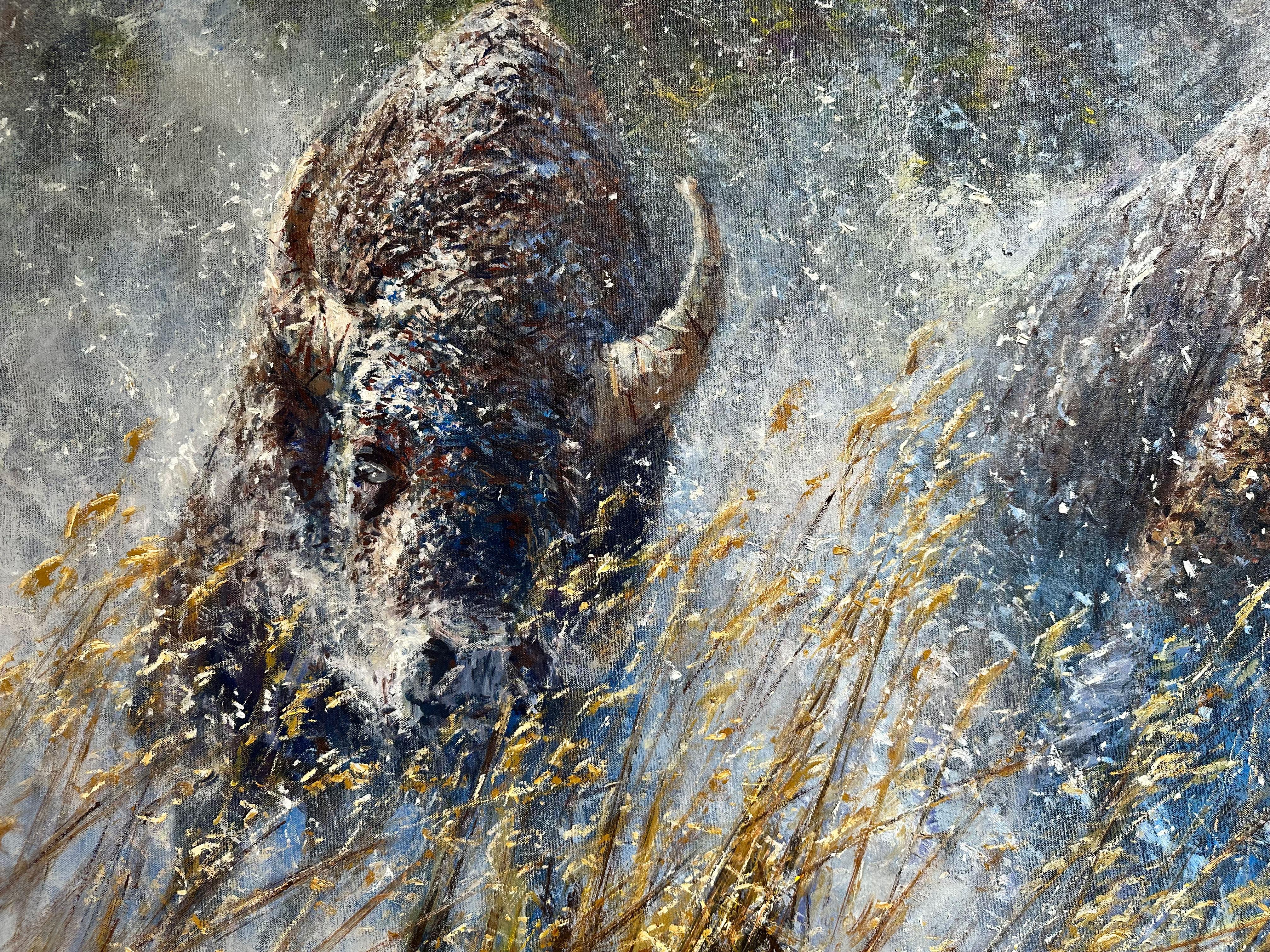 « Startled », Robert Hagan, 42x60, huile sur toile, Western, Impressionnisme, Buffalo en vente 5