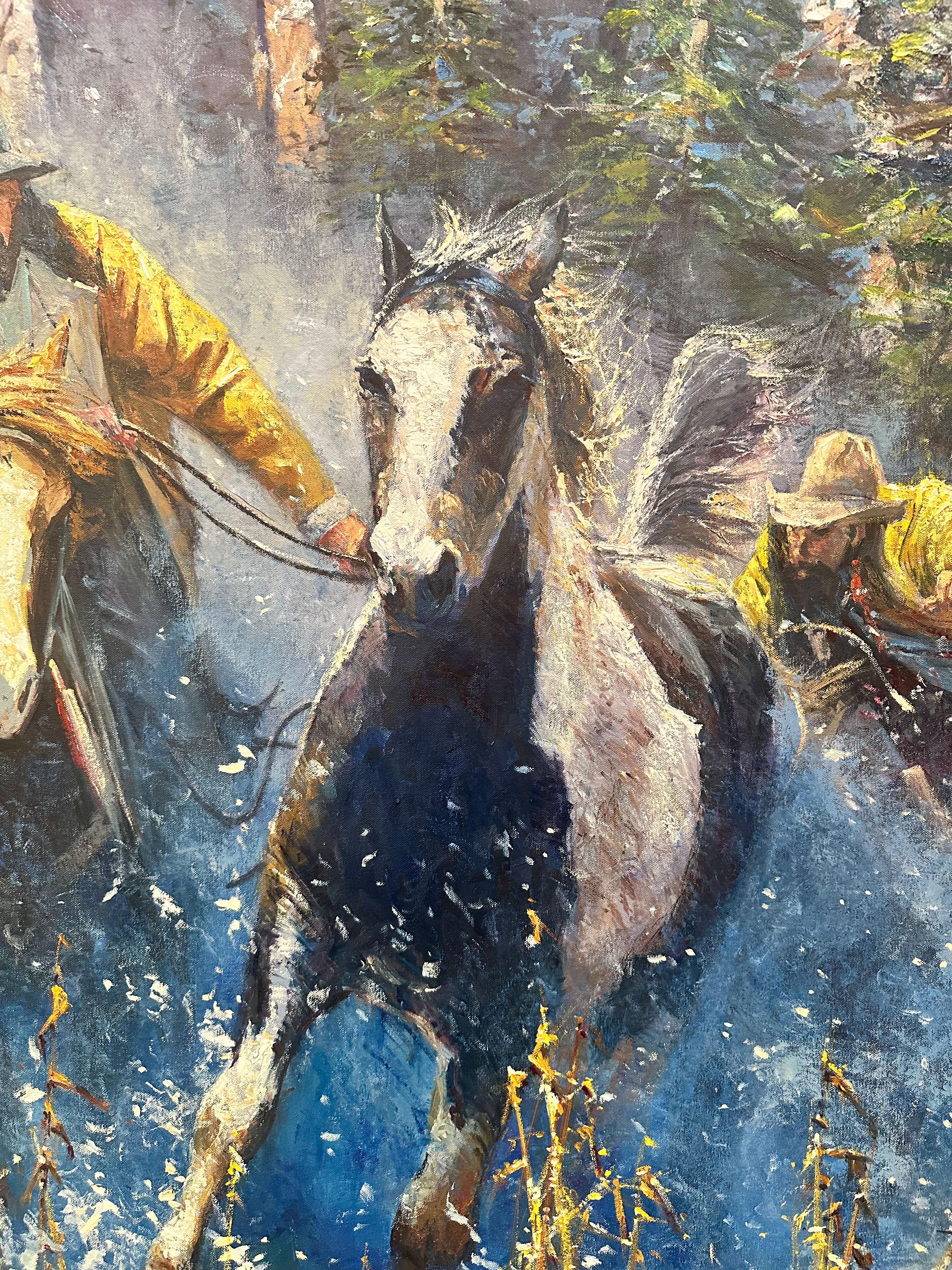 „The Runaway“, Robert Hagan, 68x48, Öl/Leinwand, Western, Impressionismus, Cowboy im Angebot 5
