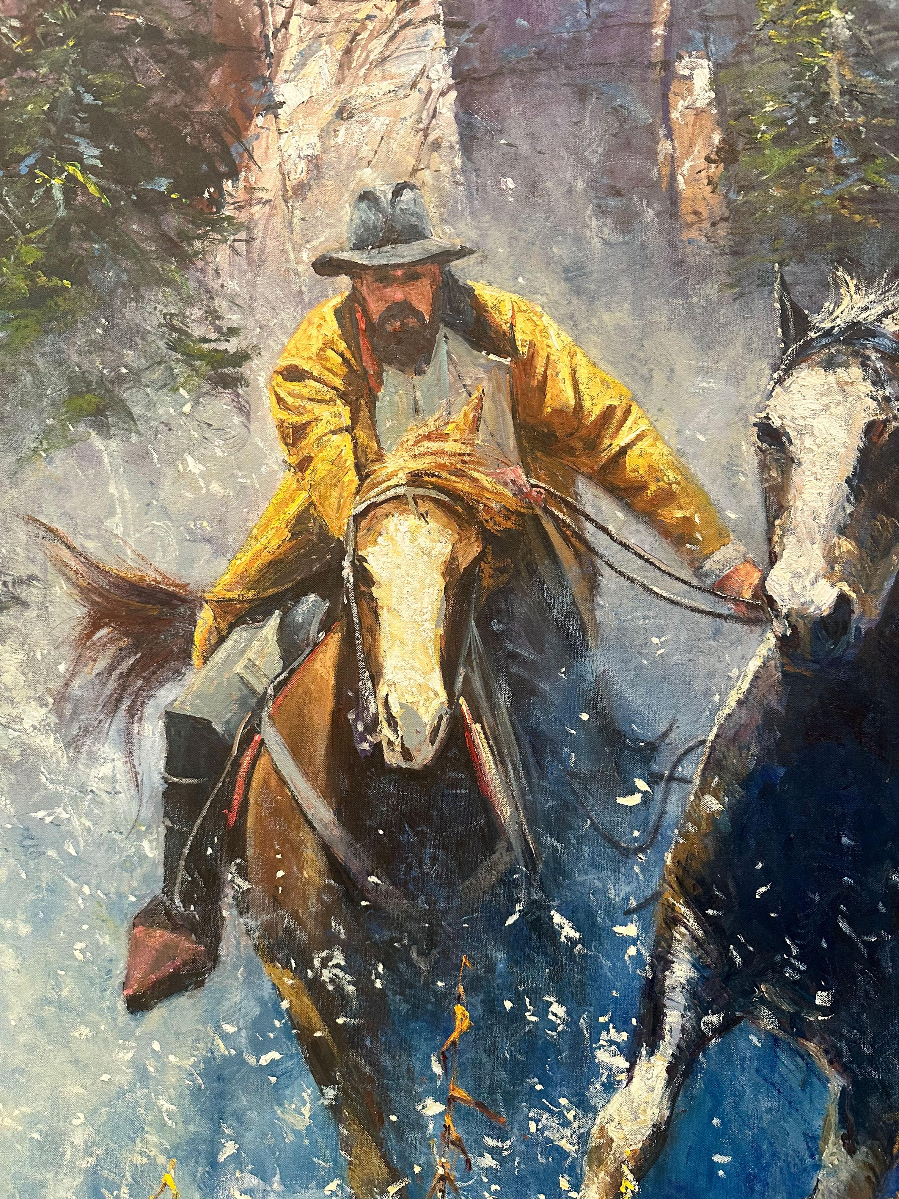 „The Runaway“, Robert Hagan, 68x48, Öl/Leinwand, Western, Impressionismus, Cowboy im Angebot 6