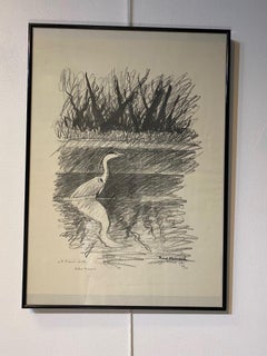 Le héron de Robert Hainard - gravure 49x63 cm