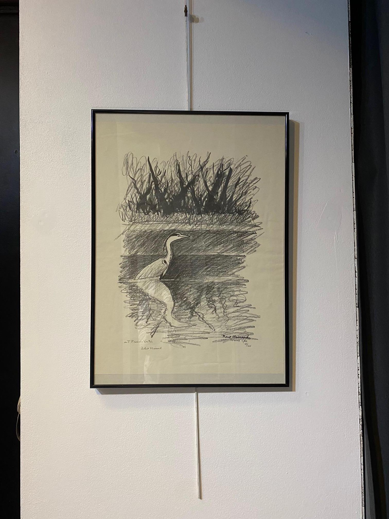 Le héron de Robert Hainard - gravure 49x63 cm 3