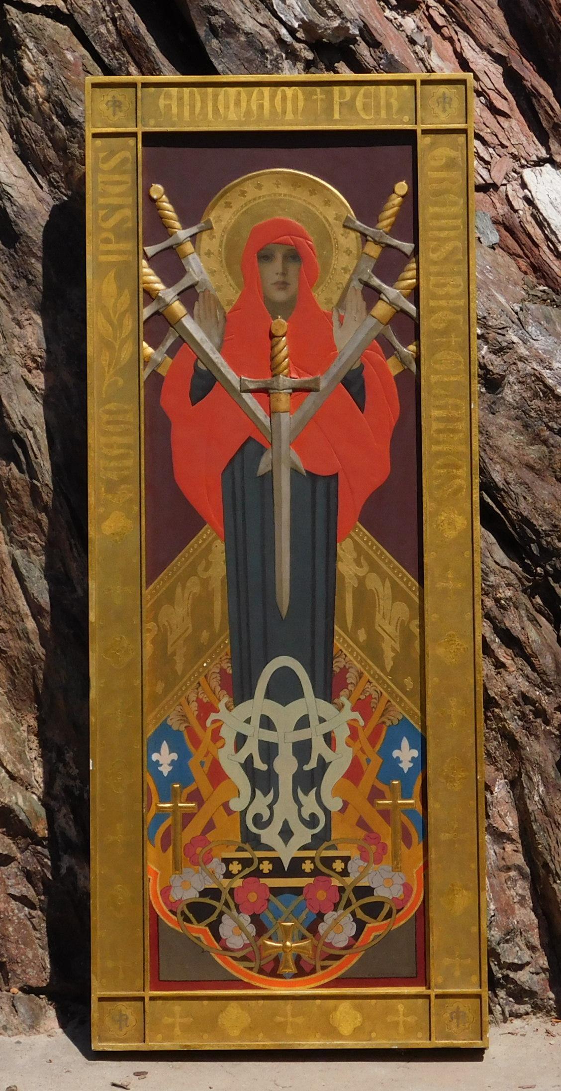 R.H. Bassorilievo dipinto da Ives Gammell su Wood, 1947 - Signora dei Sette Dolori in vendita 3
