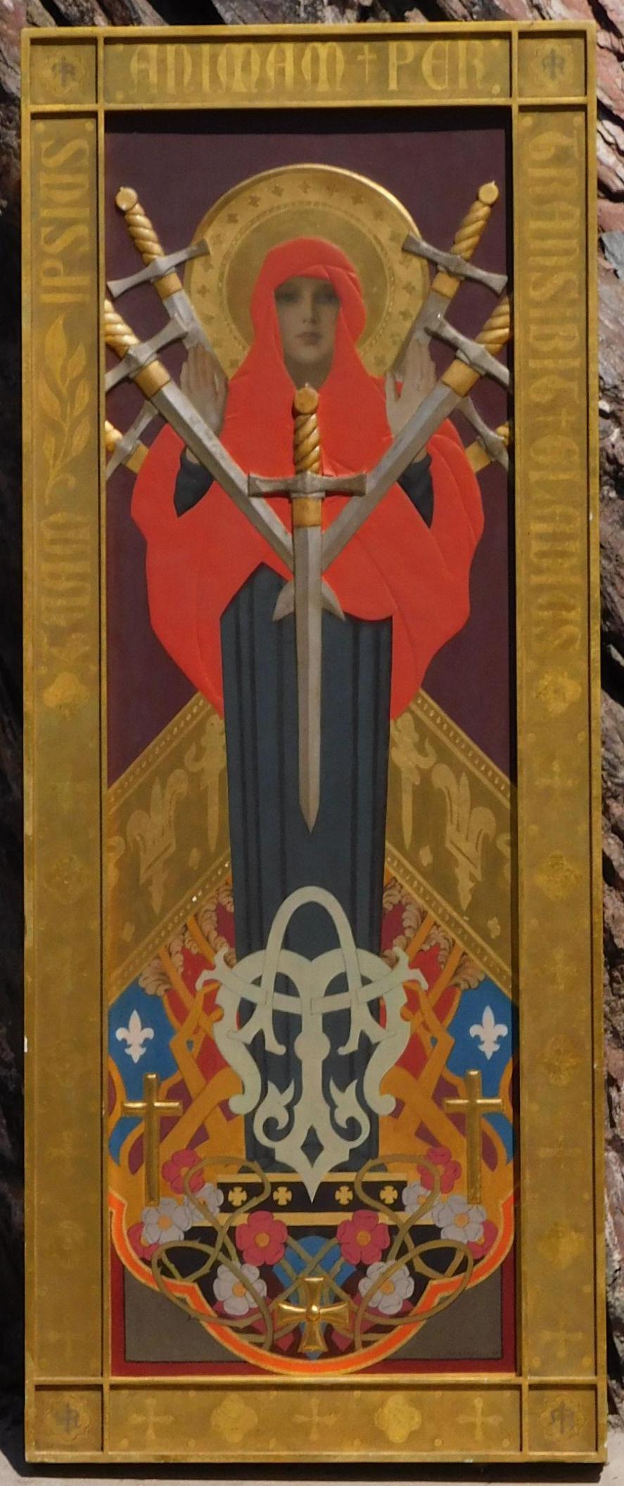 R.H. Bassorilievo dipinto da Ives Gammell su Wood, 1947 - Signora dei Sette Dolori in vendita 4