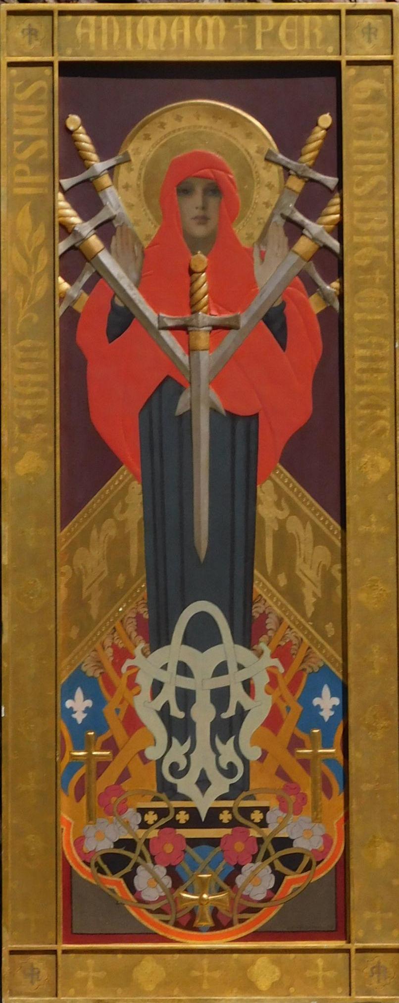 R.H. Bassorilievo dipinto da Ives Gammell su Wood, 1947 - Signora dei Sette Dolori