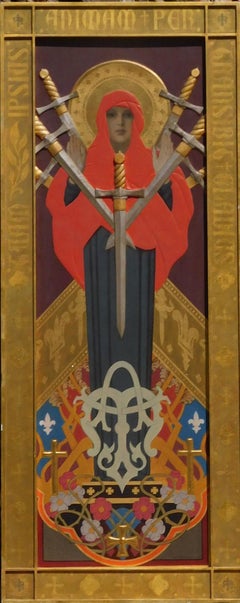 R.H. Bas-relief sur bois peint d'Ives Gammell, 1947, Lady of the Seven Sorrows