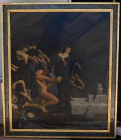 "The Libation Bearers." Oil on Board, Framed - Mystical Subject