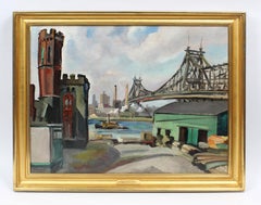 Antique American Modernist Cityscape Ashcan School 59th Street Bridge Painting