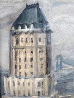 Old Wall Street Vintage Lower Manhattan Skyline painting 1929, Capitalism Rising