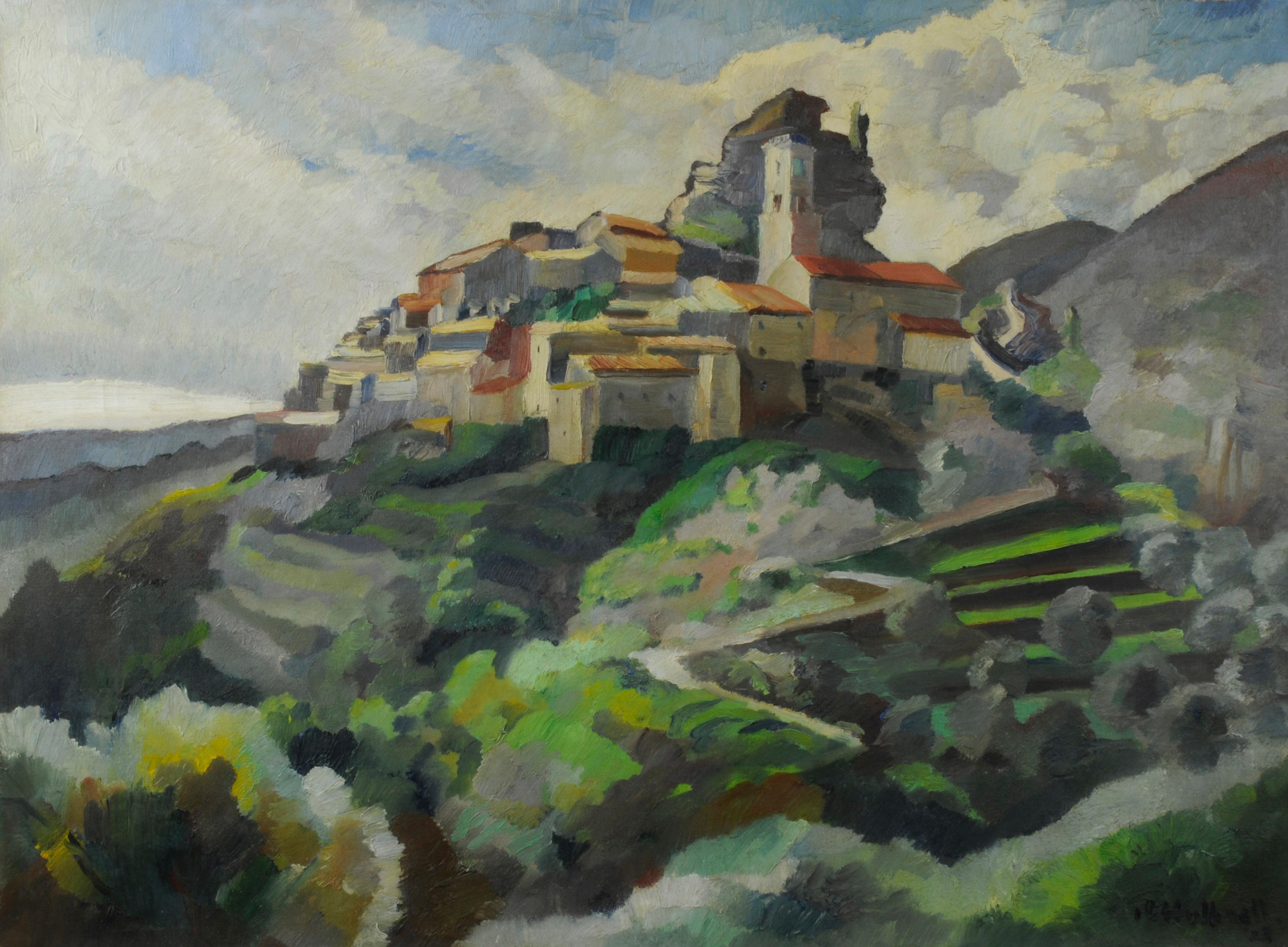 Robert Hallowell Landscape Painting - The town of Eze