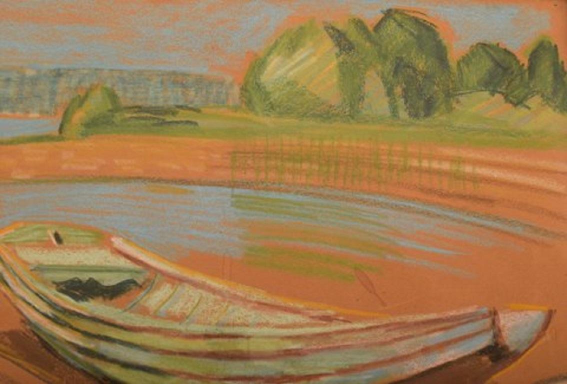 Finnish Robert Hancock, Finland, Oil Crayon on Paper, Modernist Landscape For Sale