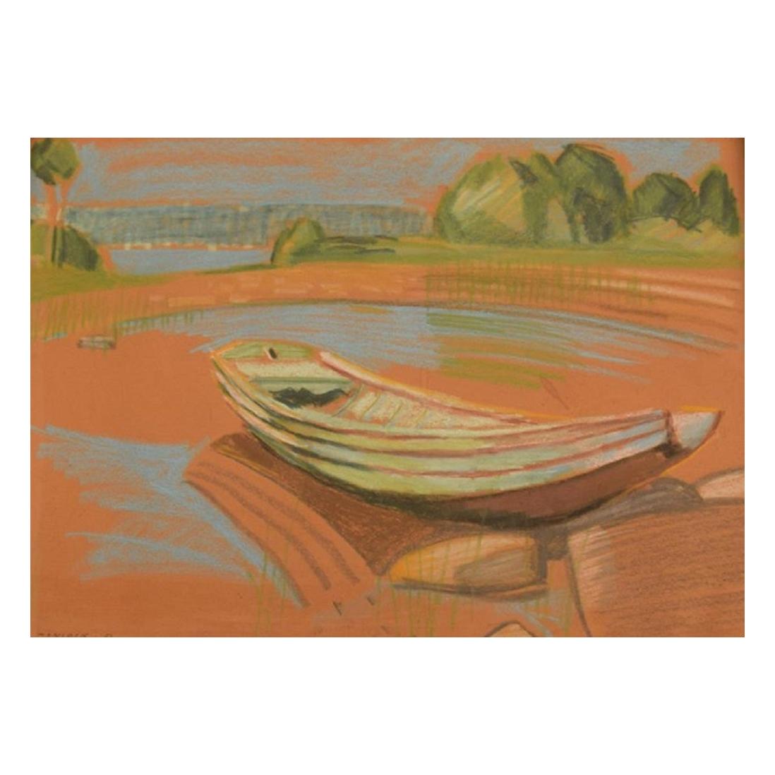 Robert Hancock, Finland, Oil Crayon on Paper, Modernist Landscape For Sale