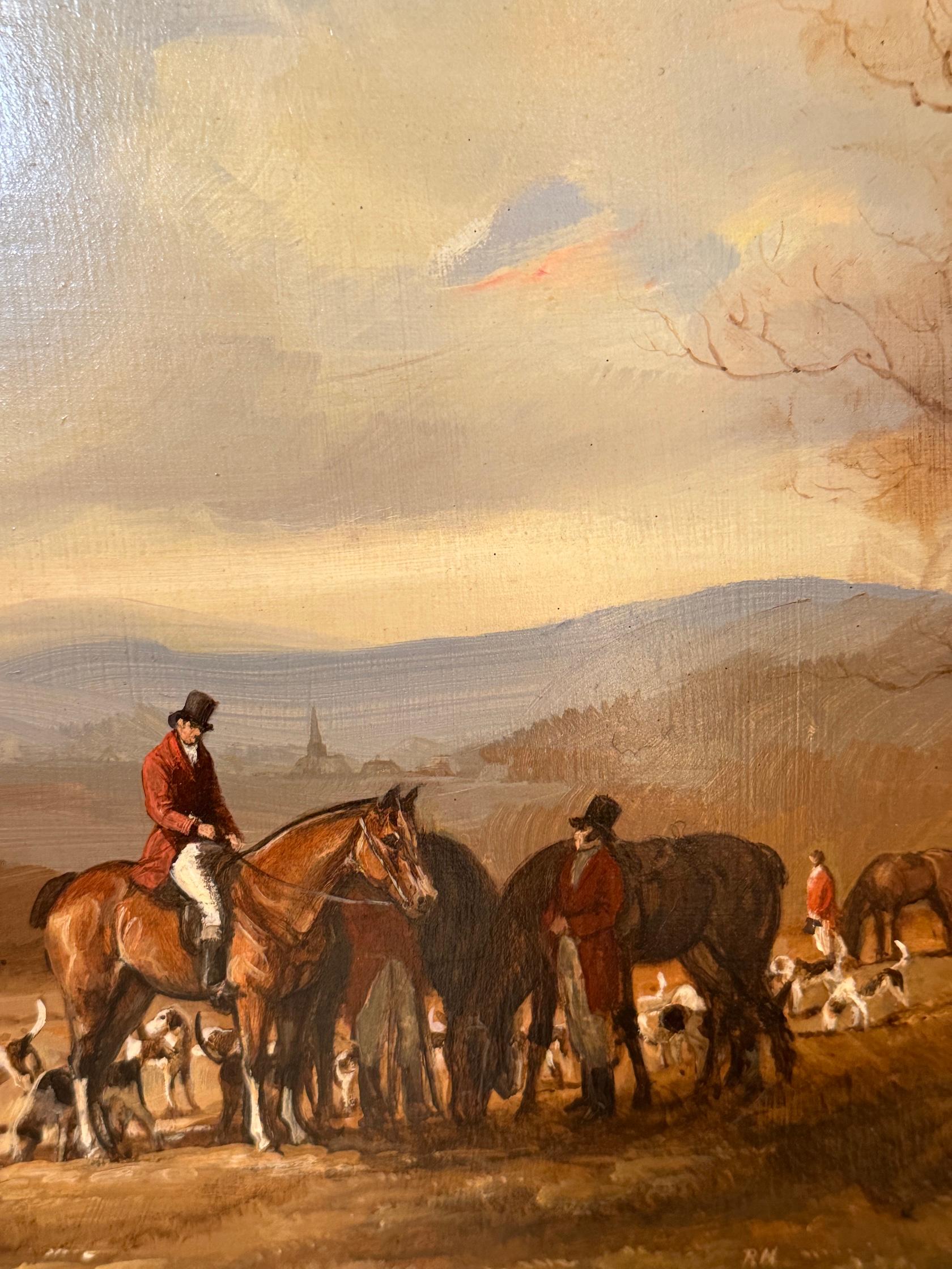 Robert Hancock - English fox hunting scene with fox hounds, huntsman on ...