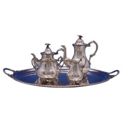 Robert Harper English Victorian Sterling Silver Tea Set 4pc w/Bird SP Tray #7043